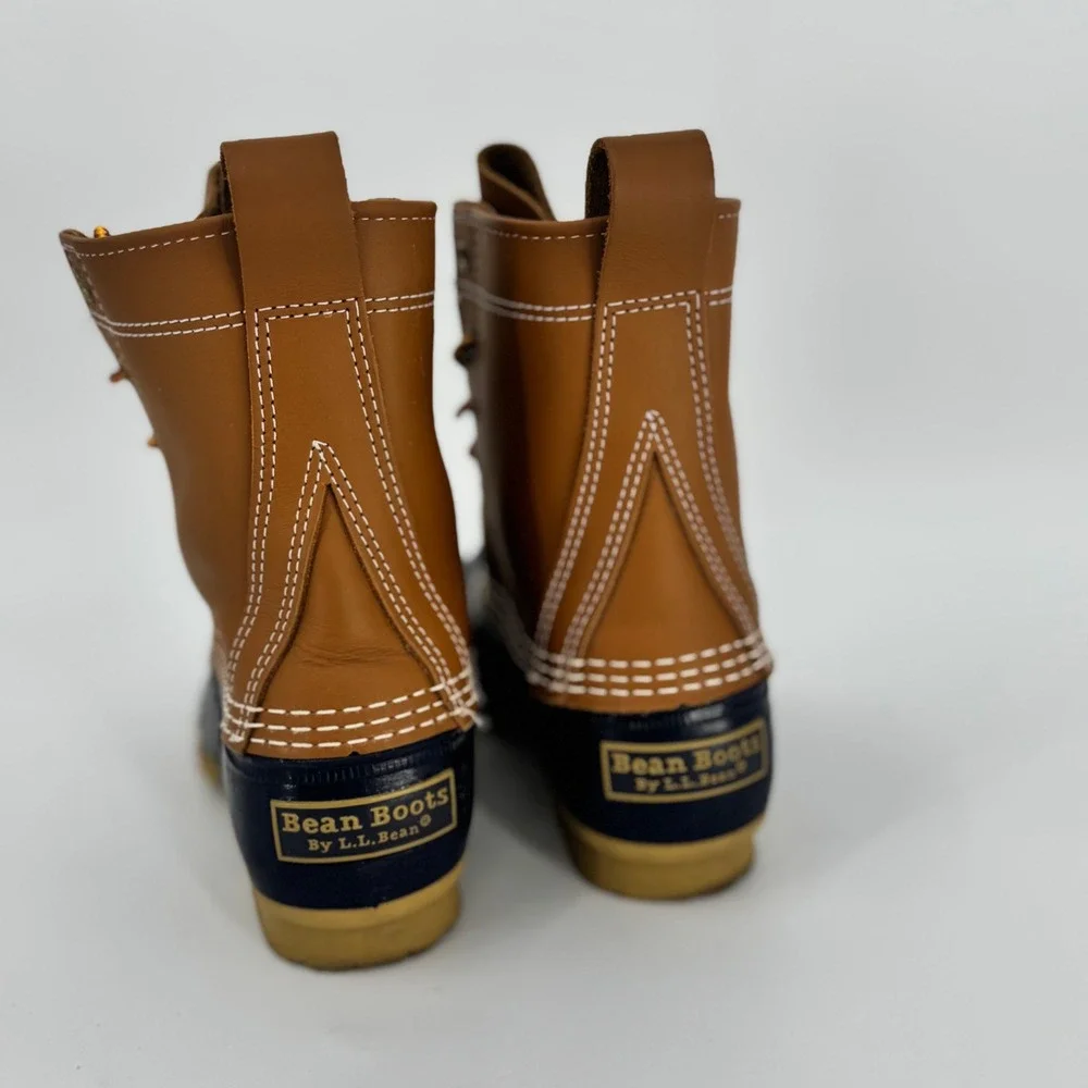 LL Bean 8" Bean Boots Tan Navy Waterproof Women's Size 6 Medium Width - Picture 4 of 11